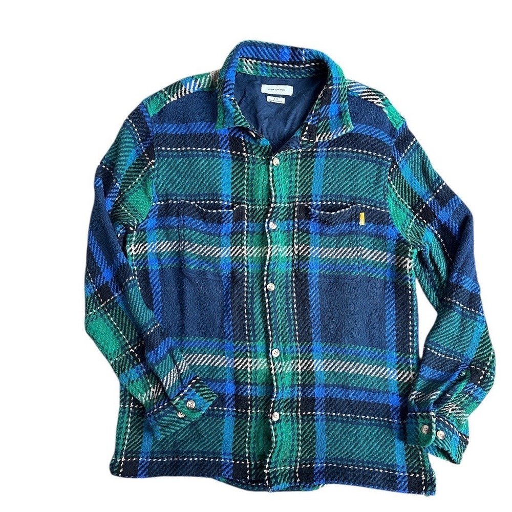 Urban Outfitters Plaid Button Down Shirt Large Blue Green Textured Cotton